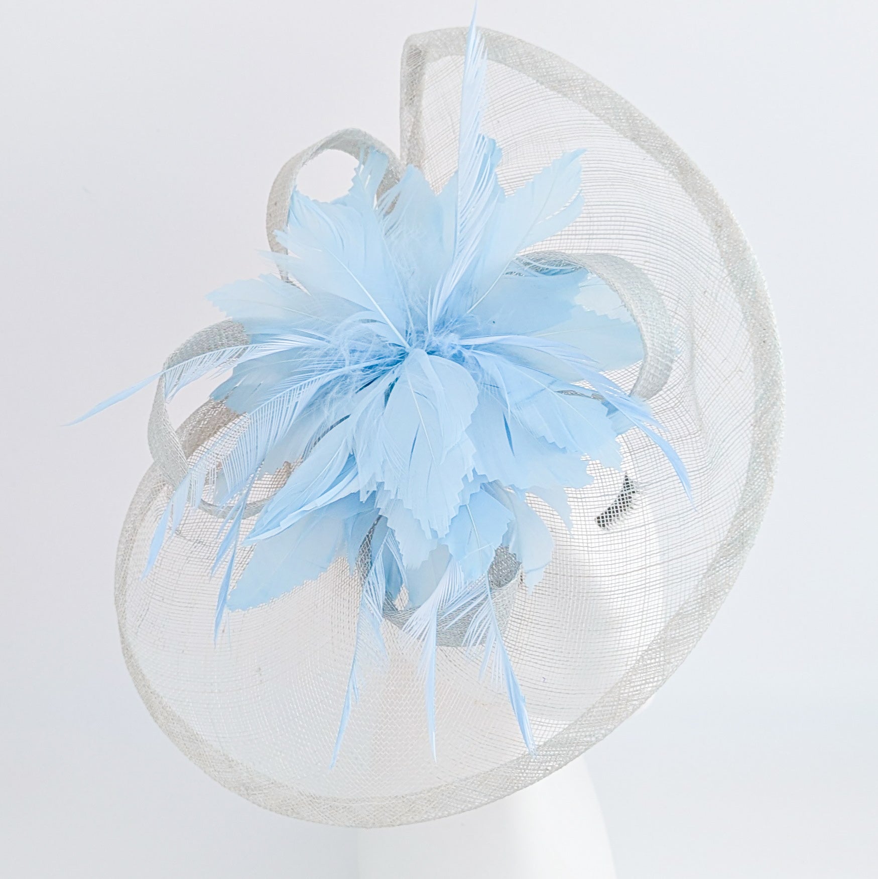 Aquamarine blue feather large teardrop fascinator hat