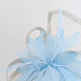 Aquamarine blue feather large teardrop fascinator hat