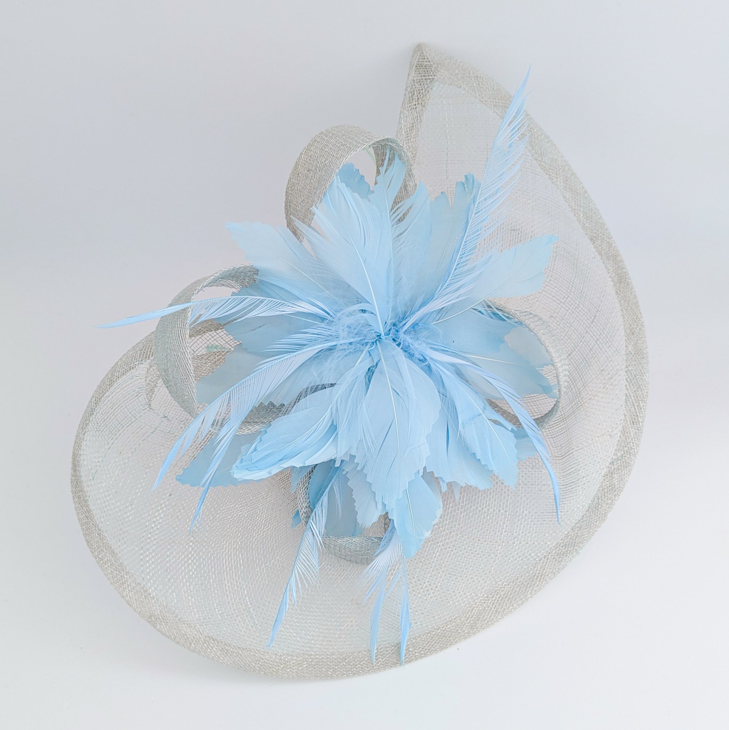Aquamarine blue feather large teardrop fascinator hat
