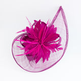 Magenta pink feather large teardrop fascinator hat