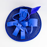 Royal cobalt blue feather large saucer disc fascinator hat