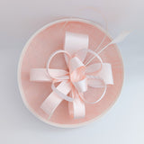 Light pink feather large saucer disc fascinator hat