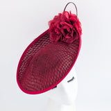 Burgundy large flower saucer disc fascinator hat