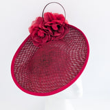 Burgundy large flower saucer disc fascinator hat