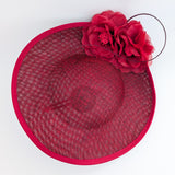 Burgundy large flower saucer disc fascinator hat
