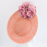 Terracotta dusty pink large flower saucer disc fascinator hat