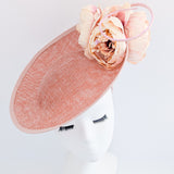 Blush pink large flower saucer disc fascinator hat