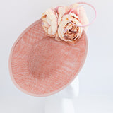 Blush pink large flower saucer disc fascinator hat