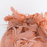 Terracotta dusty pink large feather saucer disc fascinator hat