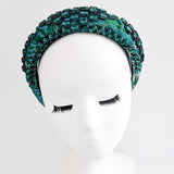 Emerald green crystal padded satin headband fascinator