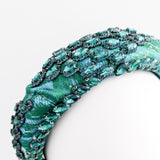 Emerald green crystal padded satin headband fascinator