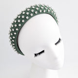 Dark sage green crystal padded headband fascinator