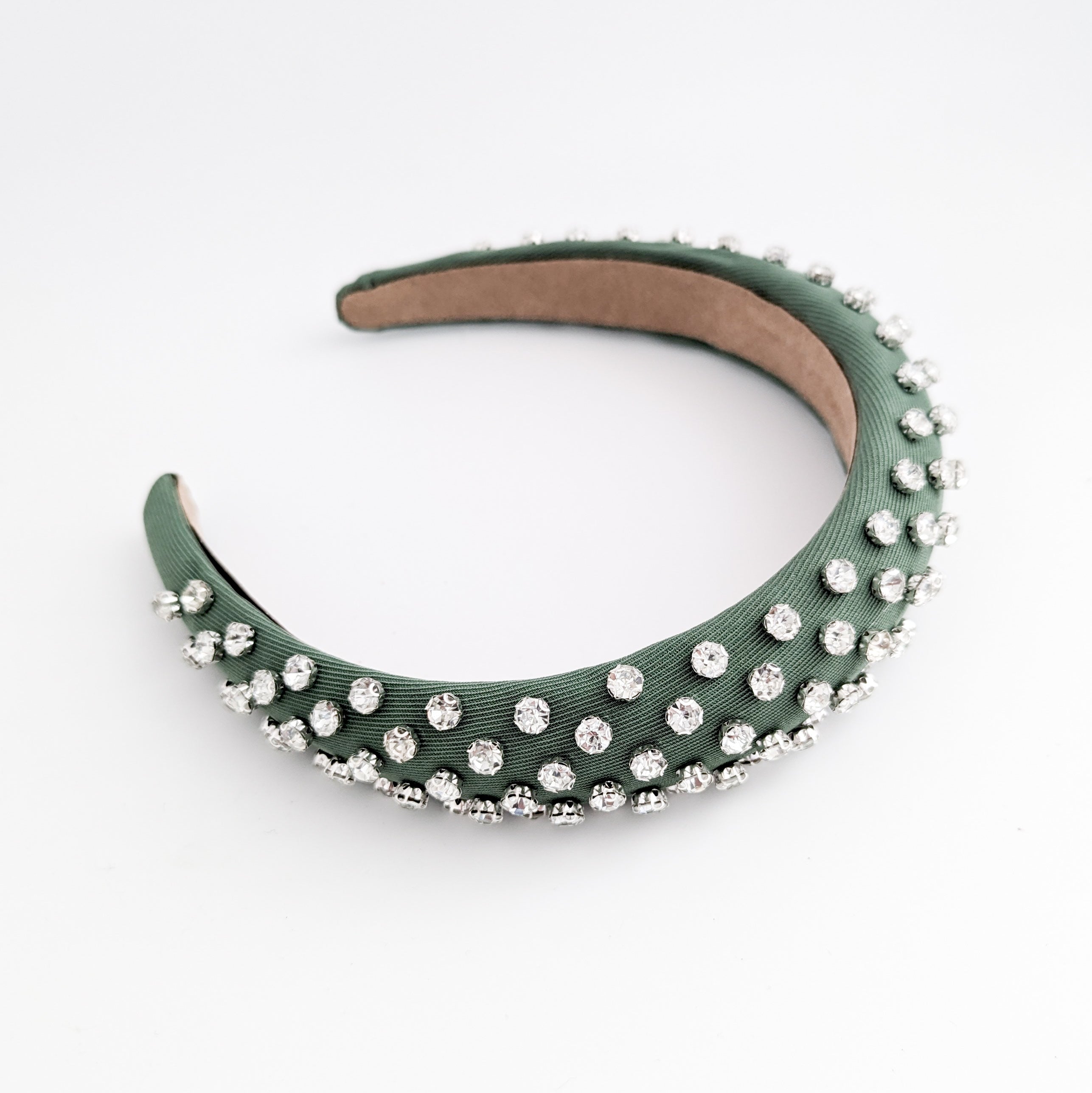 Dark sage green crystal padded headband fascinator