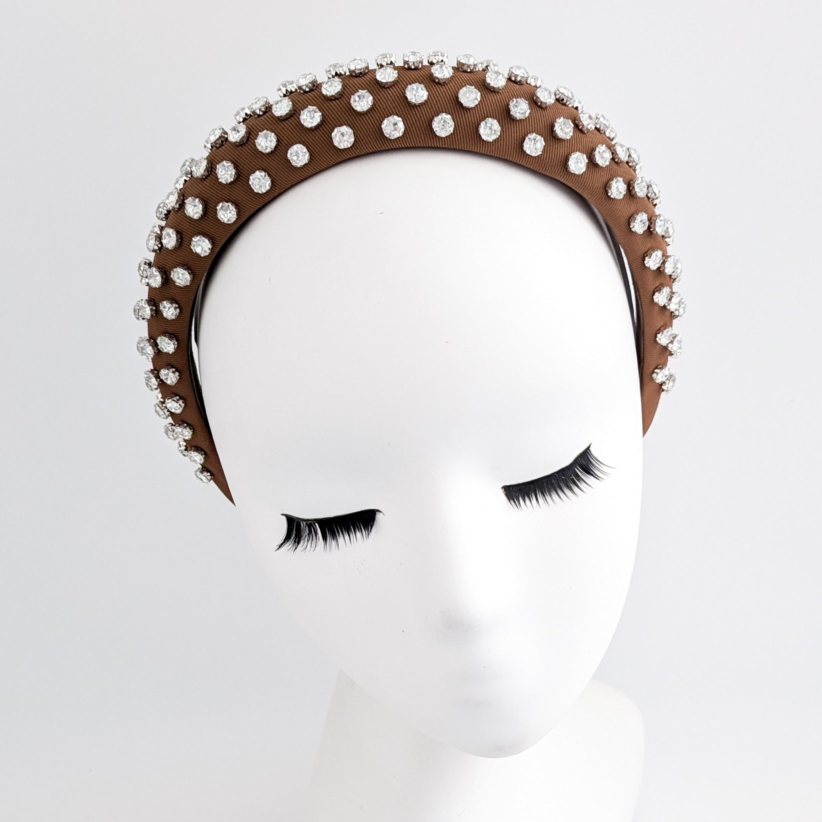 Rust brown crystal padded headband fascinator