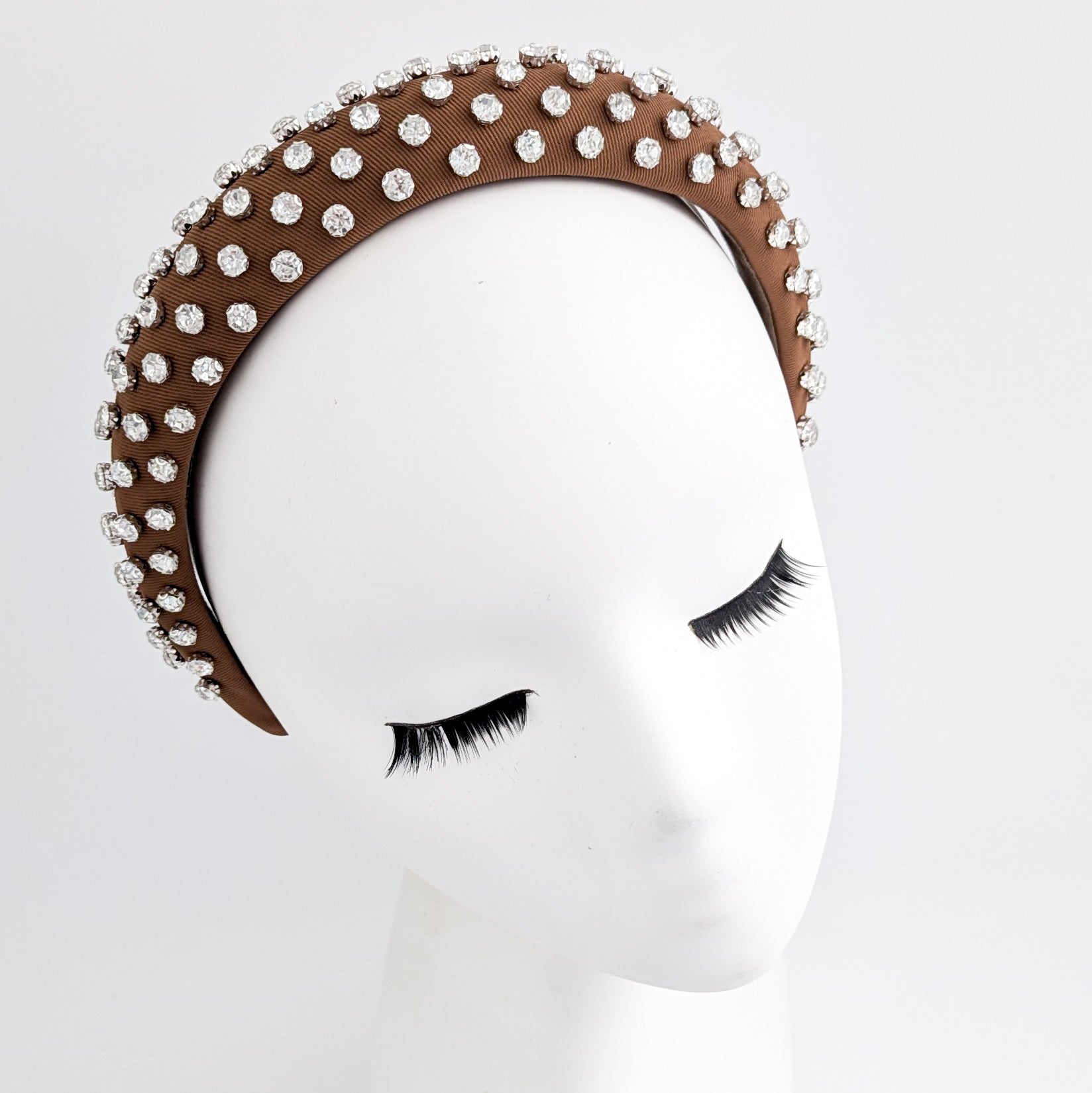 Rust brown crystal padded headband fascinator