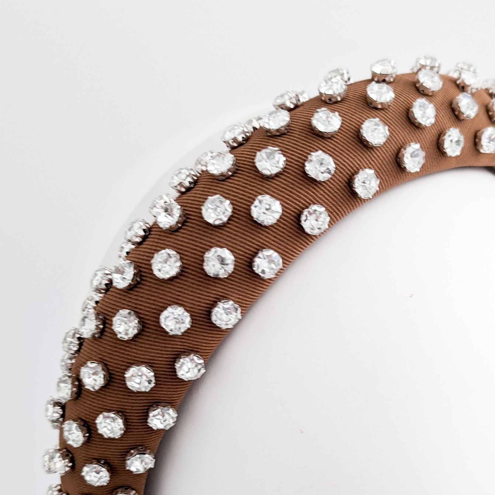Rust brown crystal padded headband fascinator