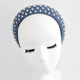 Dark dusty blue crystal padded headband fascinator