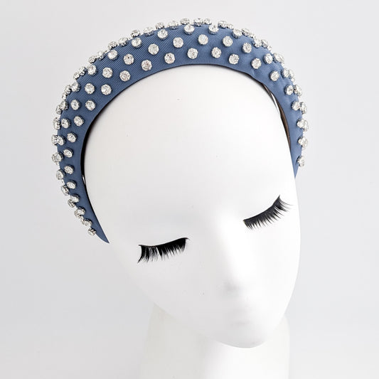Dark dusty blue crystal padded headband fascinator