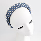 Dark dusty blue crystal padded headband fascinator