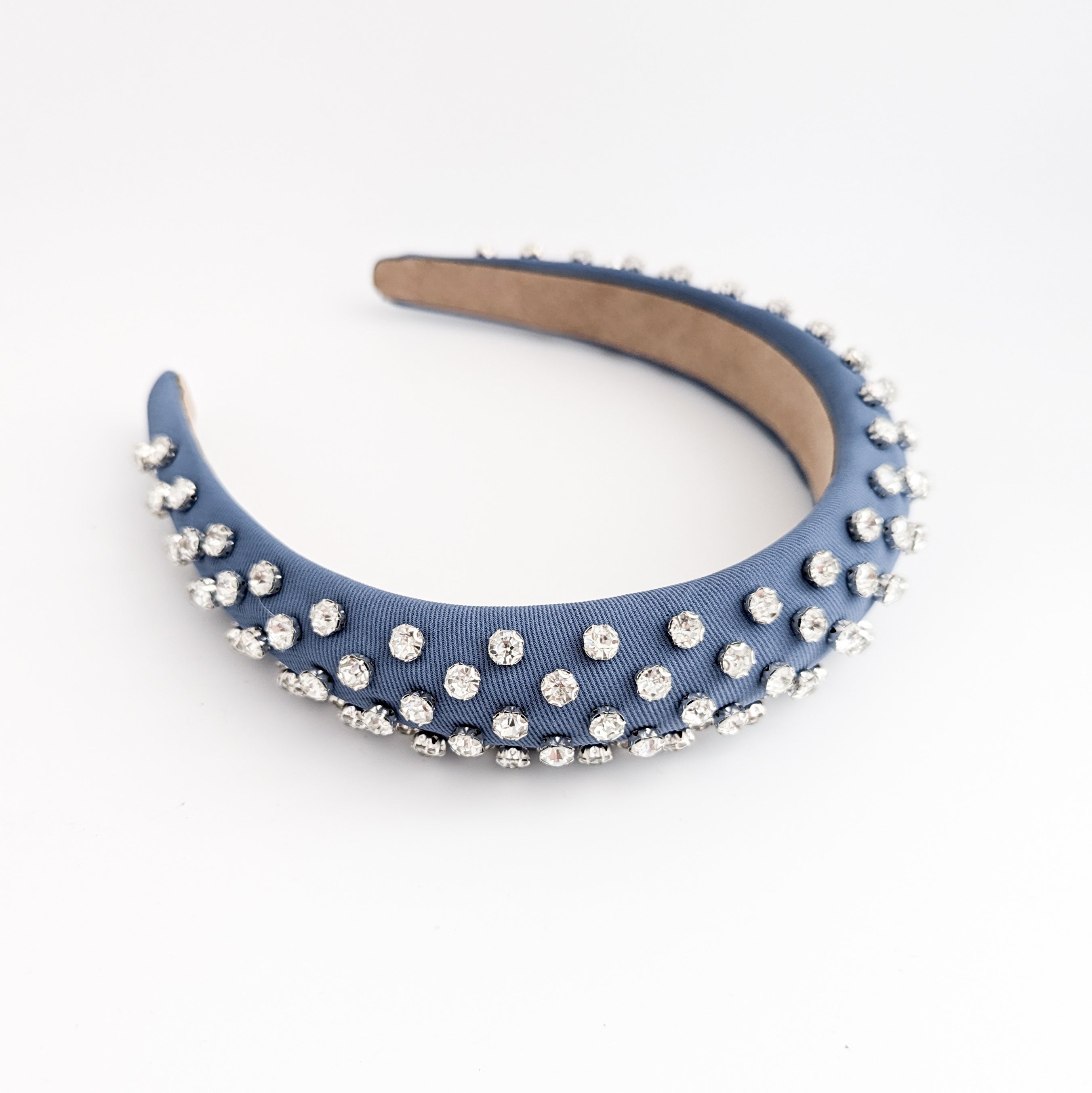 Dark dusty blue crystal padded headband fascinator