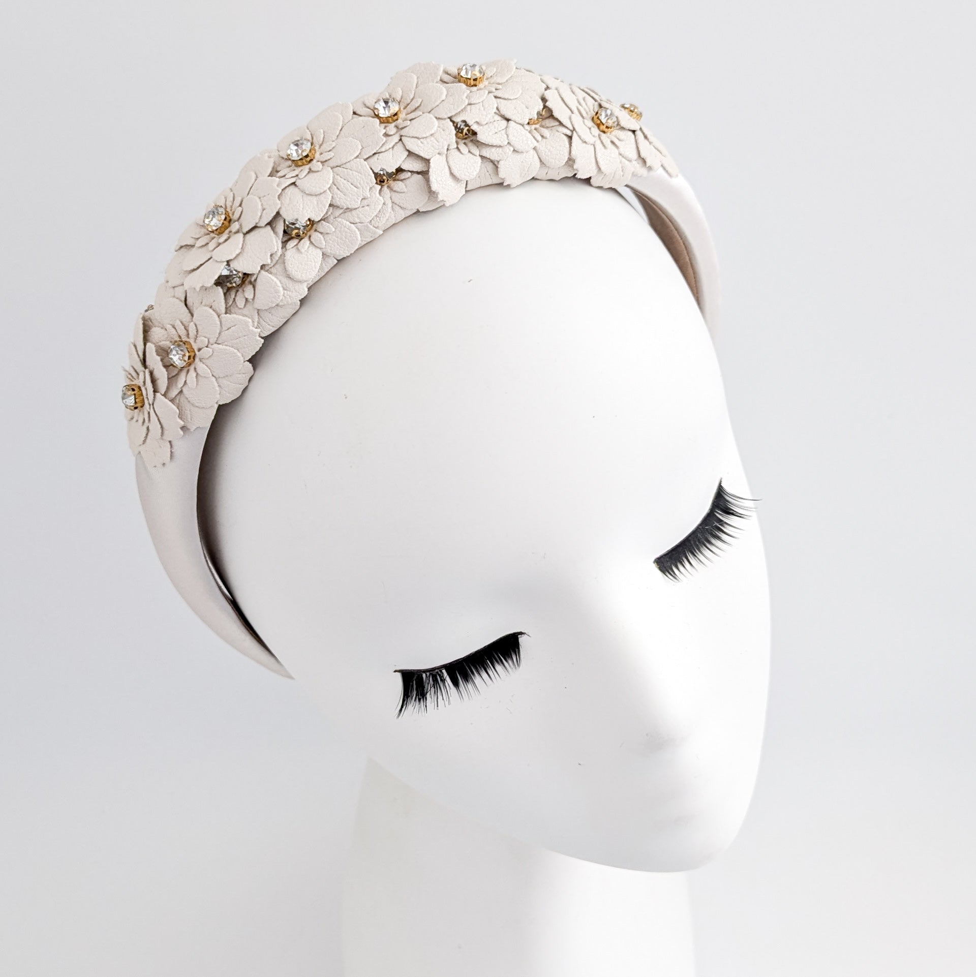 Cream crystal flower headband fascinator