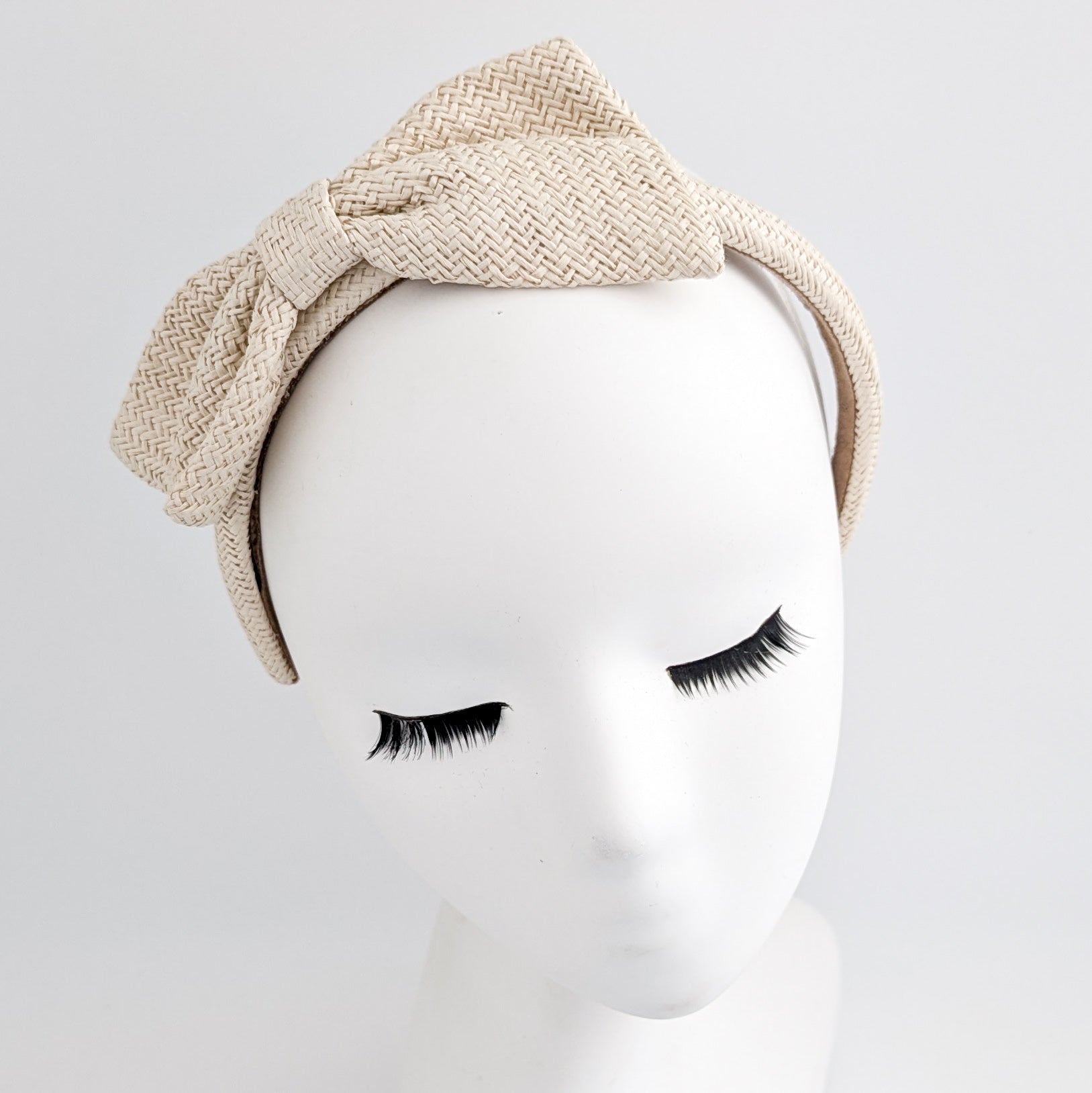 Raffia straw bow headband fascinator