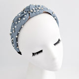 Light denim crystal pearl knot headband fascinator