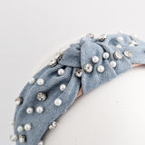 Light denim crystal pearl knot headband fascinator