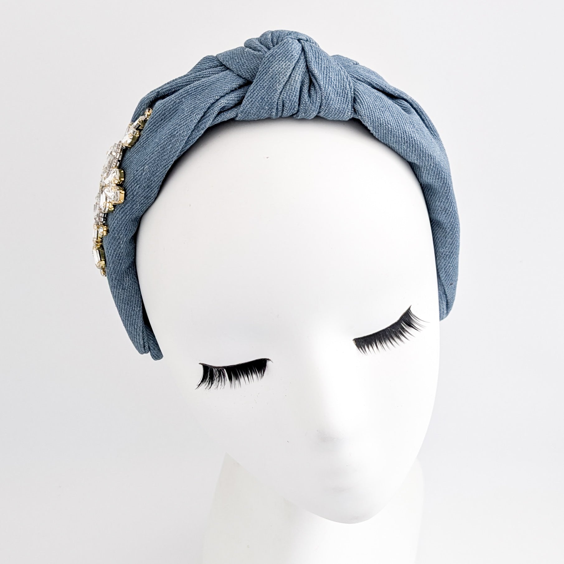 Denim crystal knot headband fascinator