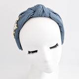 Denim crystal knot headband fascinator