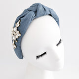 Denim crystal knot headband fascinator