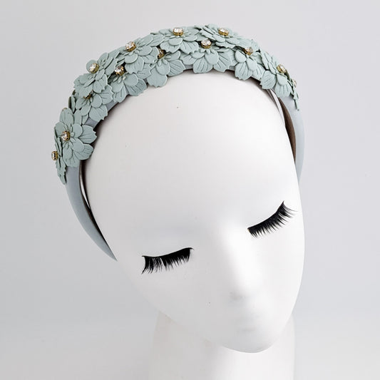 Aquamarine blue crystal flower headband fascinator