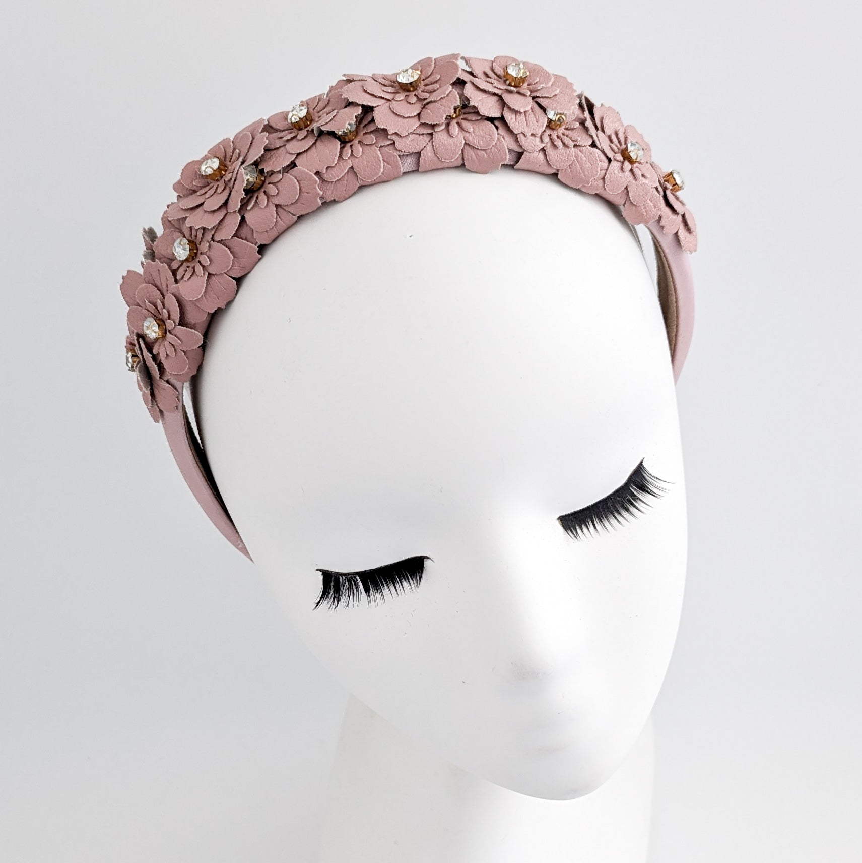 Dusty rose pink crystal flower headband fascinator