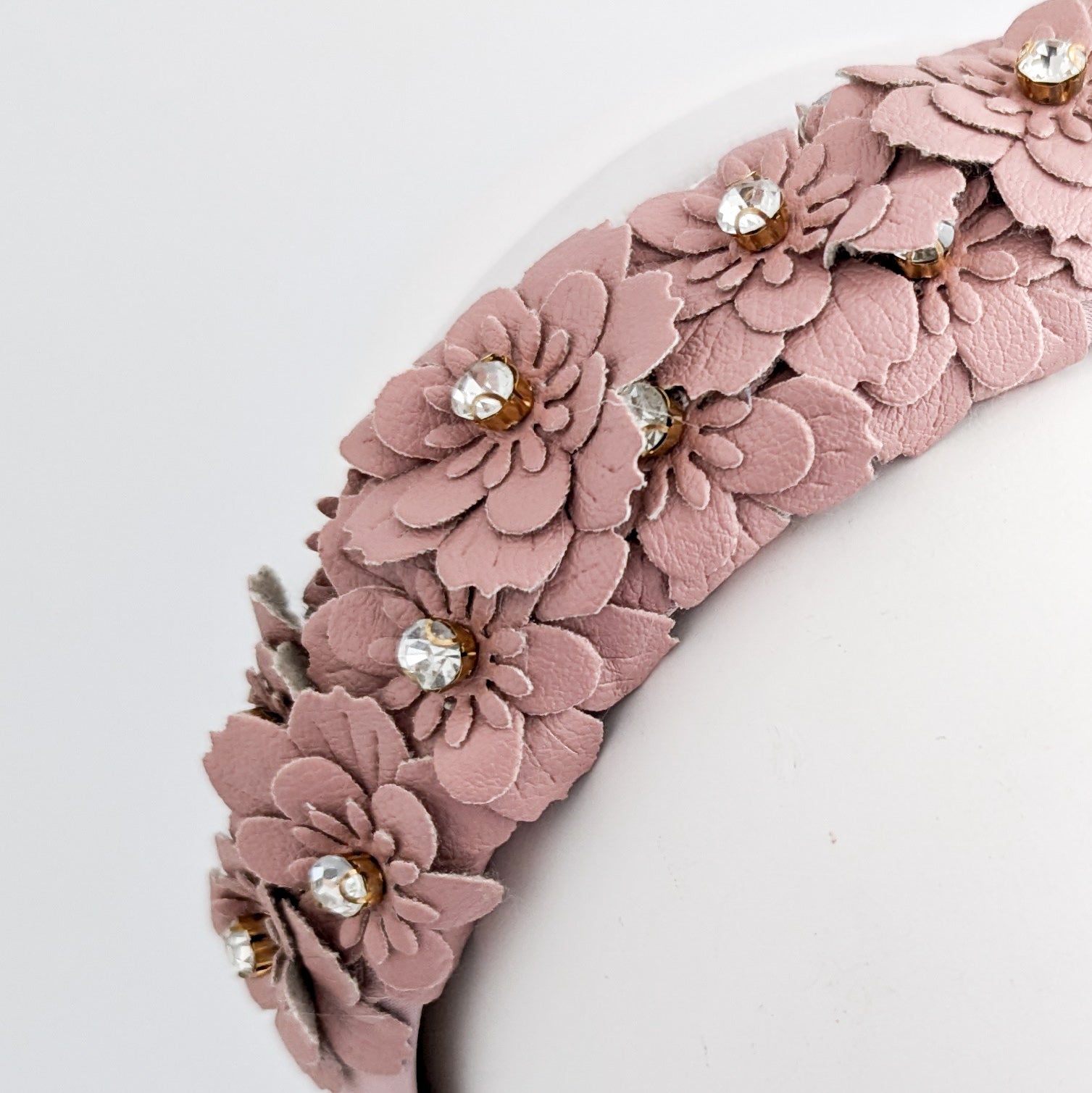 Dusty rose pink crystal flower headband fascinator