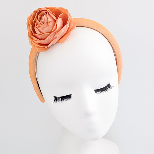 Light orange flower padded velvet headband fascinator