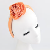 Light orange flower padded velvet headband fascinator