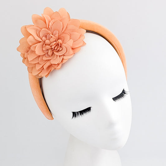 Light orange flower padded velvet headband fascinator