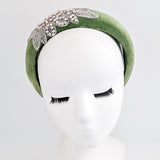 Sage green crystal padded velvet headband fascinator