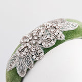 Sage green crystal padded velvet headband fascinator