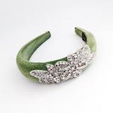 Sage green crystal padded velvet headband fascinator