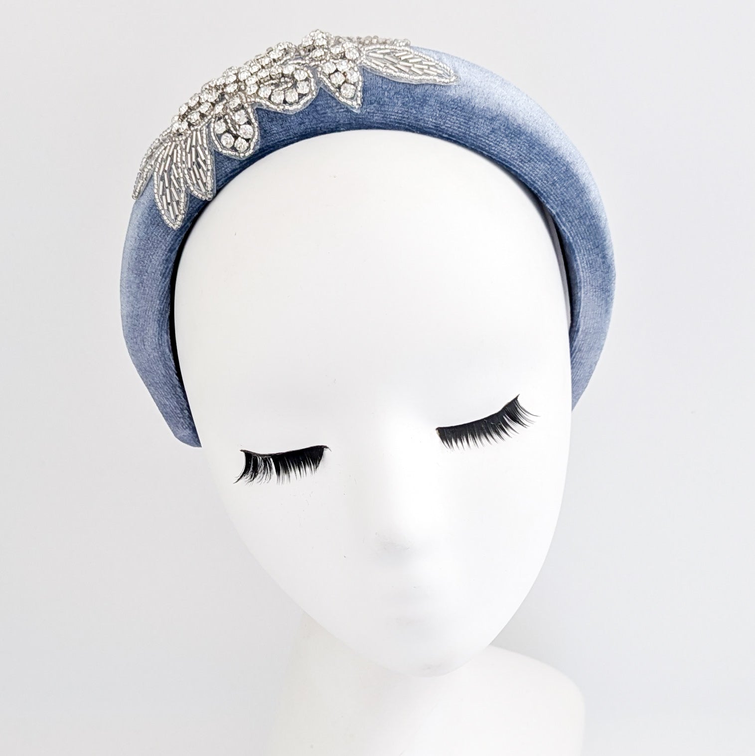 Dusty purple crystal padded velvet headband fascinator