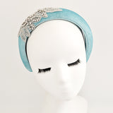 Sky blue crystal padded velvet headband fascinator
