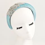 Sky blue crystal padded velvet headband fascinator