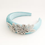 Sky blue crystal padded velvet headband fascinator