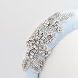 Light baby blue crystal padded velvet headband fascinator