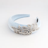Light baby blue crystal padded velvet headband fascinator