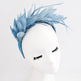 Dusty sea blue feather satin headband fascinator
