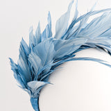 Dusty sea blue feather satin headband fascinator