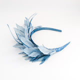 Dusty sea blue feather satin headband fascinator