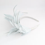 Light aquamarine blue feather satin headband fascinator